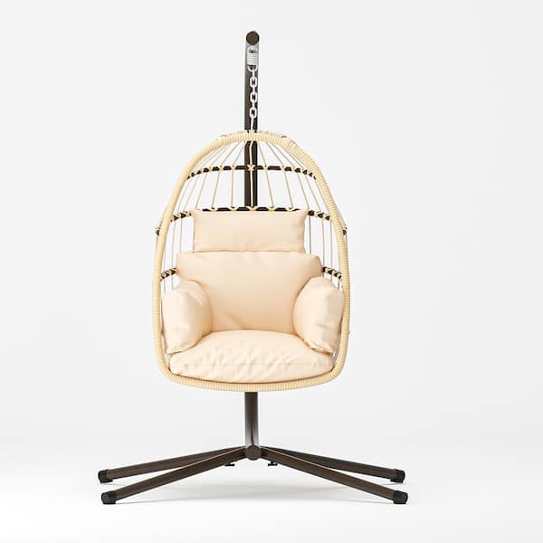 Boosicavelly 45.00 in. 1-Person Wicker Hanging Porch Swing with Natural Cushions