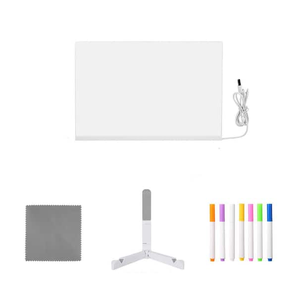 11.8 x 7.9 Inches Acrylic Dry Erase Board with Light, LED Drawing Board with Adjustable Stand and 7 Pens