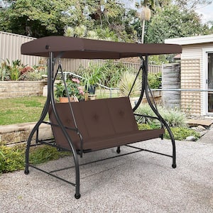 6 ft. 3-Person Free Standing Porch Swing Hammock Bench Chair Outdoor with Canopy in Brown