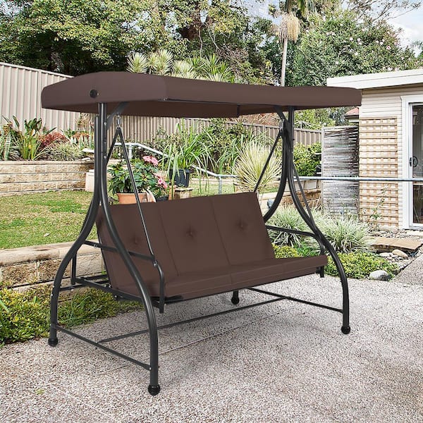 6 ft. 3-Person Free Standing Porch Swing Hammock Bench Chair Outdoor with Canopy in Brown