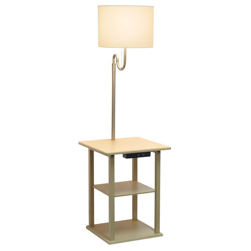 Tan 57" Modern 2-Tier End Table Floor Lamp with USB Ports