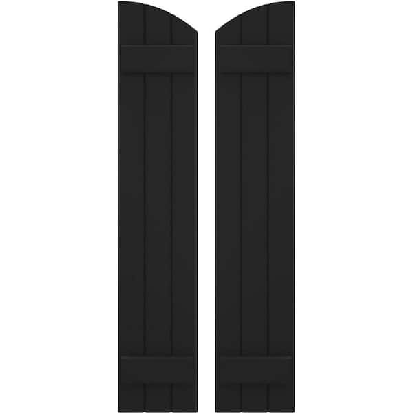 Ekena Millwork 10-1/2 in. W x 69 in. H Americraft Exterior Real Wood Joined Board and Batten Shutters with Elliptical Top in Black