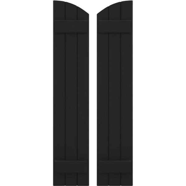Ekena Millwork 10-1/2 in. W x 81 in. H Americraft Exterior Real Wood Joined Board and Batten Shutters with Elliptical Top in Black