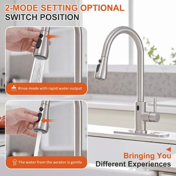 Single-Handle Touchless Pull-Down Sprayer Kitchen Faucet with Supply Lines Touchless Sensor in Brushed Nickel