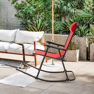 Metal Camping Outdoor Rocking Chair Folding Rocker Footrest Lightweight Outdoor Red