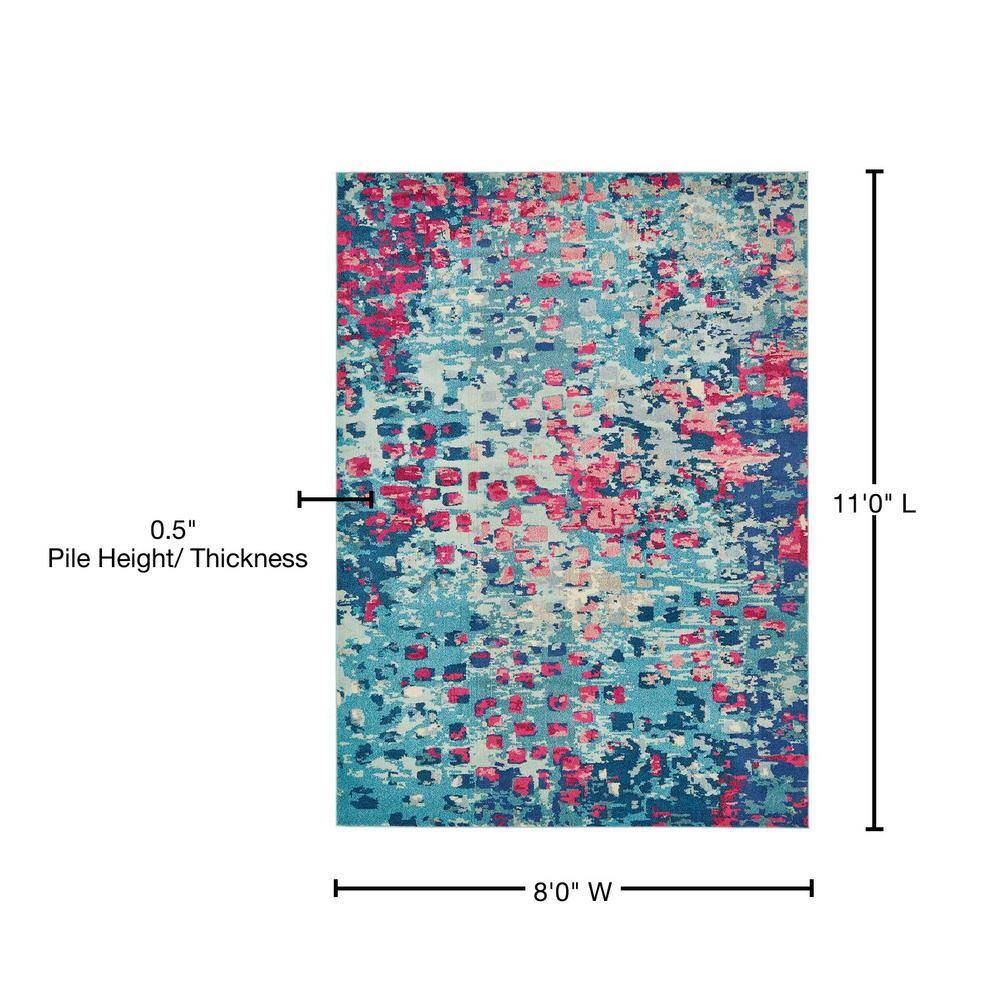 Jardin Collection Blue and Pink Abstract Modern Area Rug, 8 x 11 ft