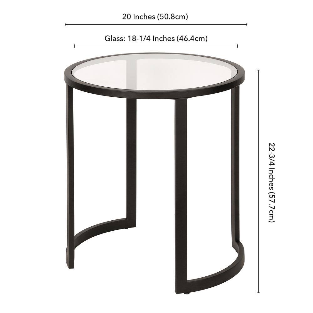 Blackened Bronze Round Metal and Glass Side Table