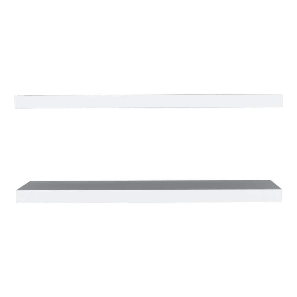 New (Set of 2) White 31.5 in. W x 9.8 in. D Wide Floating Decorative Wall S