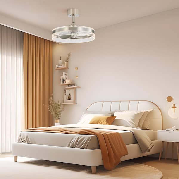 20 in. Smart Indoor Downrod Mount Dimmable LED Nickel Bladeless Ceiling Fan with Light, App/Remote Control Included