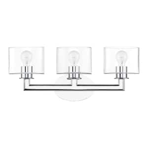 Bernardino 23.75 in. 3-Light Polished Chrome Vanity Light with Mouth Blown Clear Glass