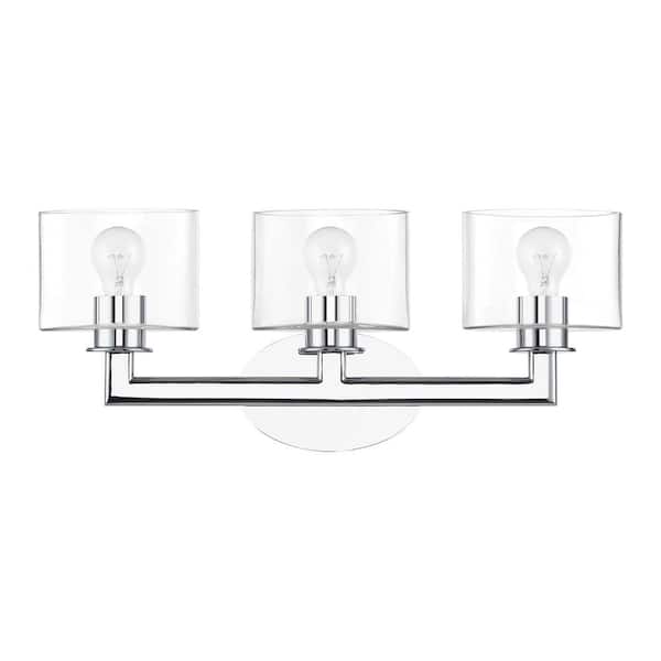 Livex Lighting Bernardino 23.75 in. 3-Light Polished Chrome Vanity Light with Mouth Blown Clear Glass