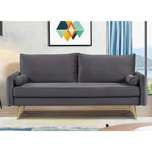 Villeda 70 in. Square Arms Velvet Rectangle Sofa in Gray
