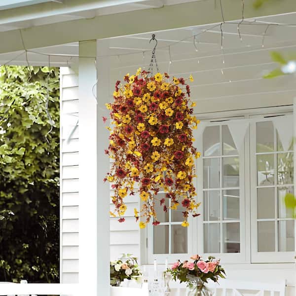 Unbranded 25.6 in. Yellow Artificial Hanging Flowers in Basket, Faux Daisy  Hanging Plants for Fall Outdoor Decoration AVDD1WF4