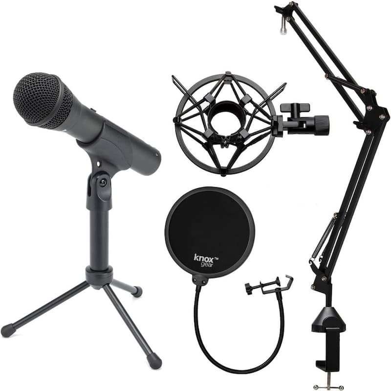 Handheld Dynamic XLR/USB Microphone Bundle with Boom Arm, Shock Mount, and Pop Filter