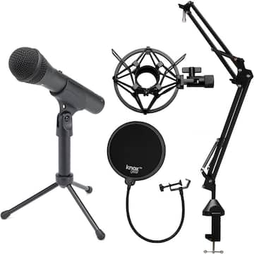 Handheld Dynamic XLR/USB Microphone Bundle with Boom Arm, Shock Mount, and Pop Filter