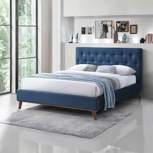 Adriano Navy Blue Solid Wood Frame Queen Size Platform Bed