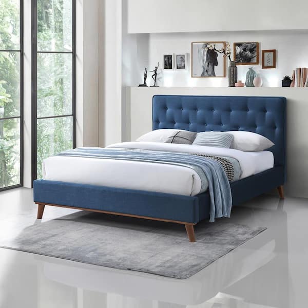 Ashcroft Furniture Co Adriano Navy Blue Solid Wood Frame Queen Size Platform Bed