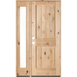 44 in. x 80 in. Rustic Unfinished Knotty Alder Sq-Top VG Right-Hand Left Full Sidelite Clear Glass Prehung Front Door