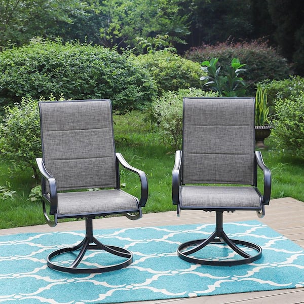 PHI VILLA Black Swivel Padded Textilene Metal Outdoor Dining Chair with ...