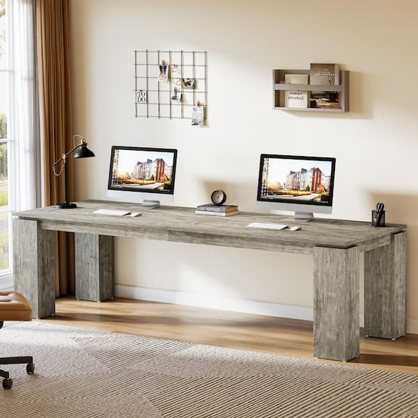 Capen 86.61 in. Rectangular Grey Wood Executive Desk With Large Tabletop, Large Office Computer Desk for Home Office