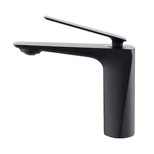 Single Hole Single-Handle Bathroom Faucet with Supply Line in Matte Black