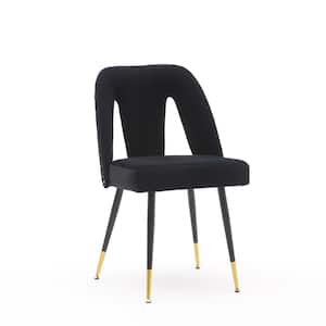 Modern Black Velvet Upholstered Dining Chair with Nailheads and Gold Tipped Black Metal Legs (Set of 2)