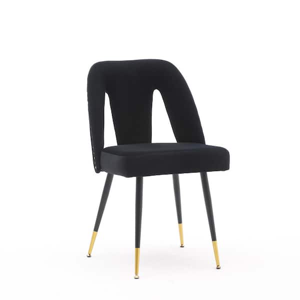 URTR Modern Black Velvet Upholstered Dining Chair with Nailheads and Gold Tipped Black Metal Legs (Set of 2)