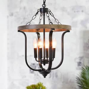 4 Light Black/Brown Candle Accents Rustic Cage Chandelier for Dining Room Kitchen Island with no bulbs included