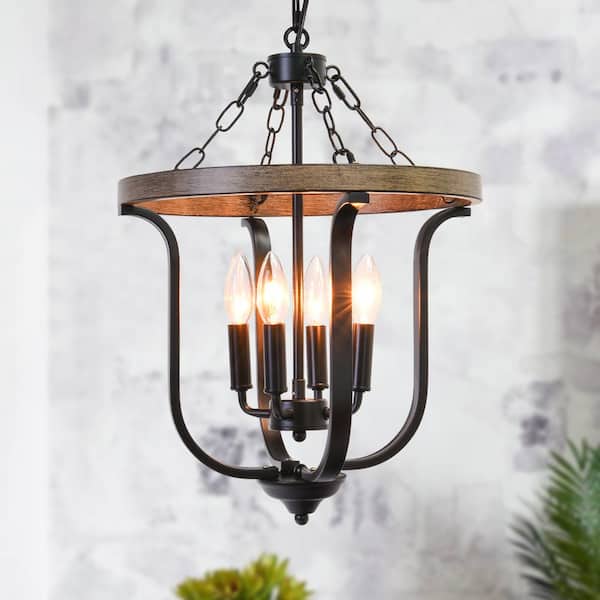 LWYTJO 4 Light Black/Brown Candle Accents Rustic Cage Chandelier for Dining Room Kitchen Island with no bulbs included