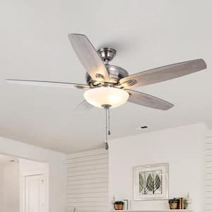 52 in. Indoor Antique Pewter Downrod and Flush Mount Ceiling Fan with Light and Pull Chains