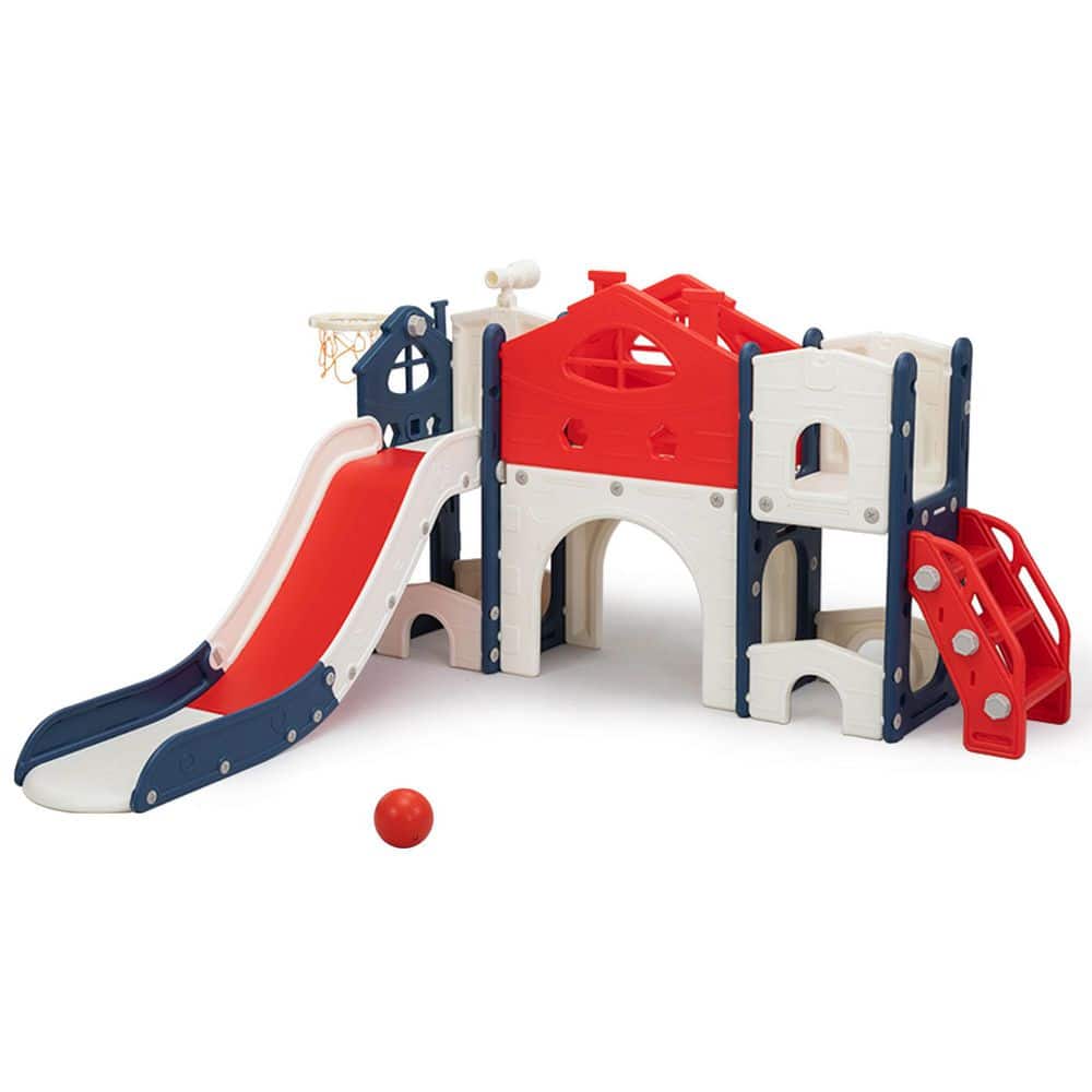 8 in 1 Indoor Slide for Toddlers, Toddler Slide and Climber Set with Basketball, Telescope, Tunnel and Storage, Red price history on PriceWatchPro