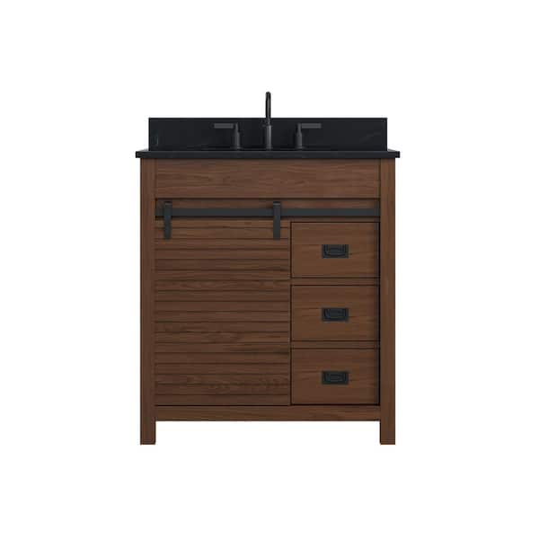Harris 31 in. Single Sink Freestanding Brown Bath Vanity with Black Sintered Stone Top and Backsplash Assembled