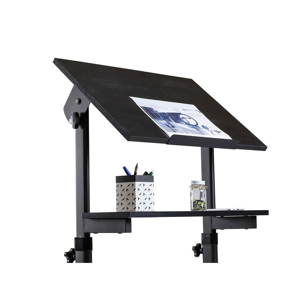 Black Adjustable Mobile Stand Up Desk with Particleboard Top