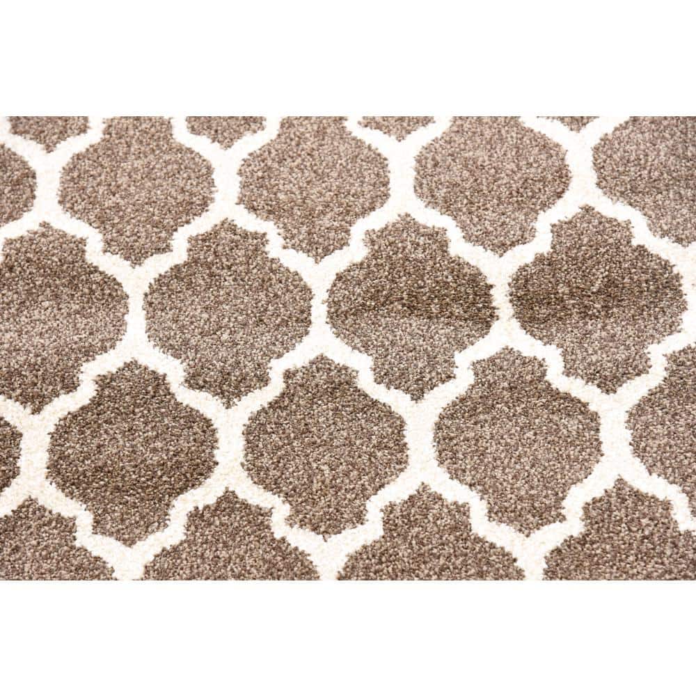 Brown and Beige Synthetic Trellis Runner Rug