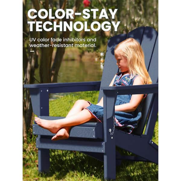 JEAREY Classic Folding HDPE Plastic Adirondack Chair in Navy