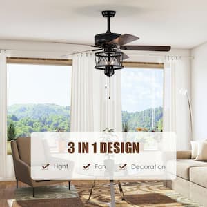 50 in. Indoor Brown Ceiling Fan with Lights Reversible Blades and Pull Chain Control