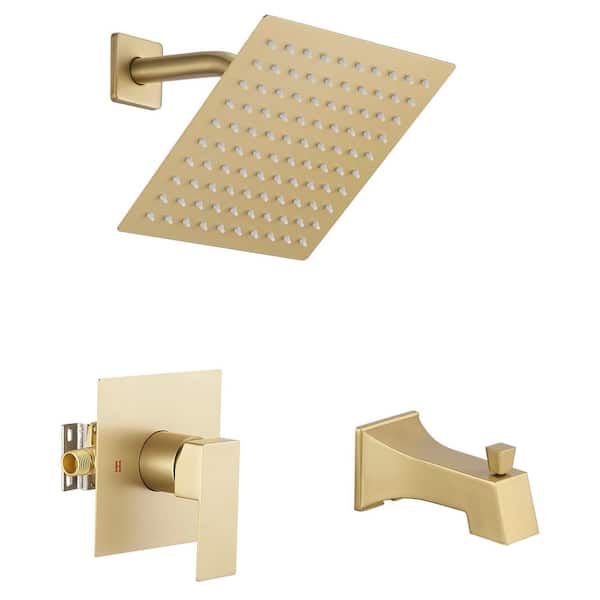 Single-Handle 2-Spray Rainfall Shower Faucet 2.5 GPM with High Pressure Tub Spout in Brushed Gold (Valve Included)
