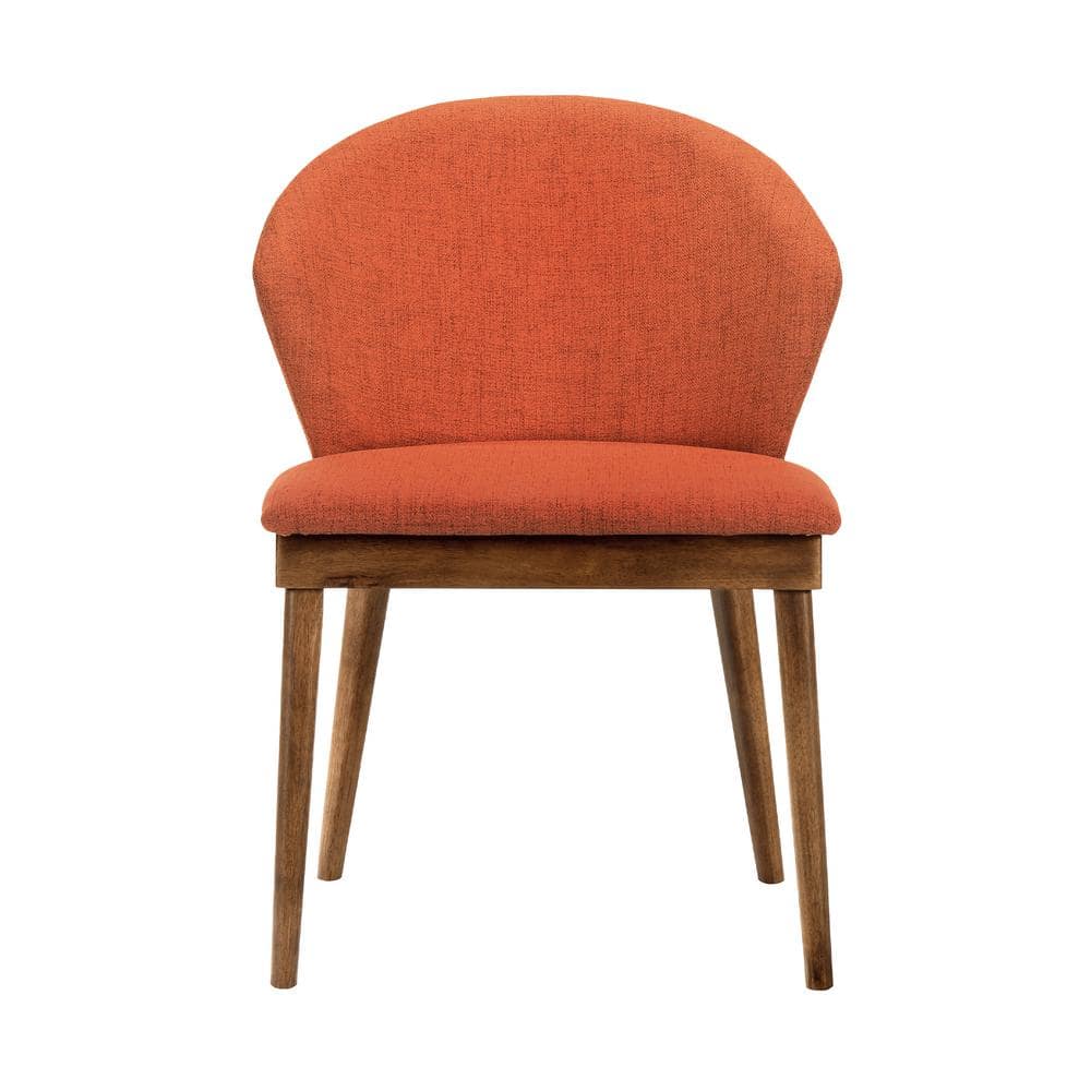 Sleek Orange Fabric Upholstered Side Chair with Walnut Wood Frame