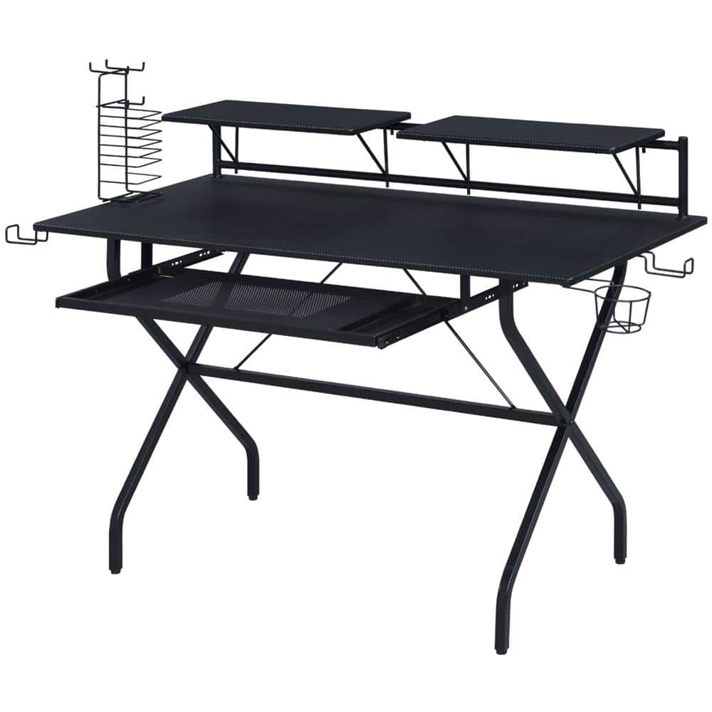 Hartman 53" Black Wood Computer Desk with Hutch and Cup Holder