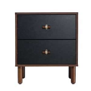 2-Drawer Audrey Walnut Nightstand with Black Leather Drawer