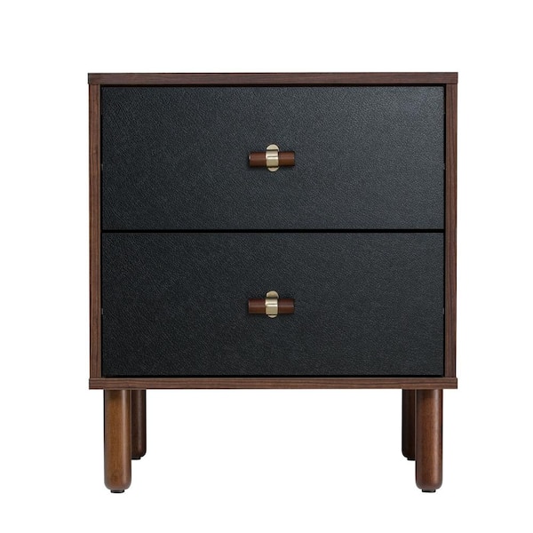 Sango 2-Drawer Audrey Walnut Nightstand with Black Leather Drawer