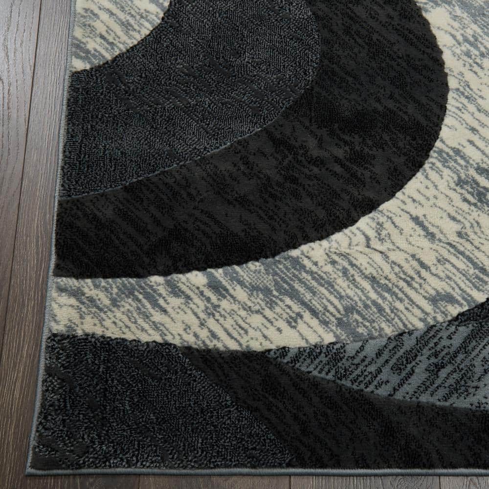 Elegant Gray 40" Tufted Synthetic Area Rug with Abstract Swirl Design