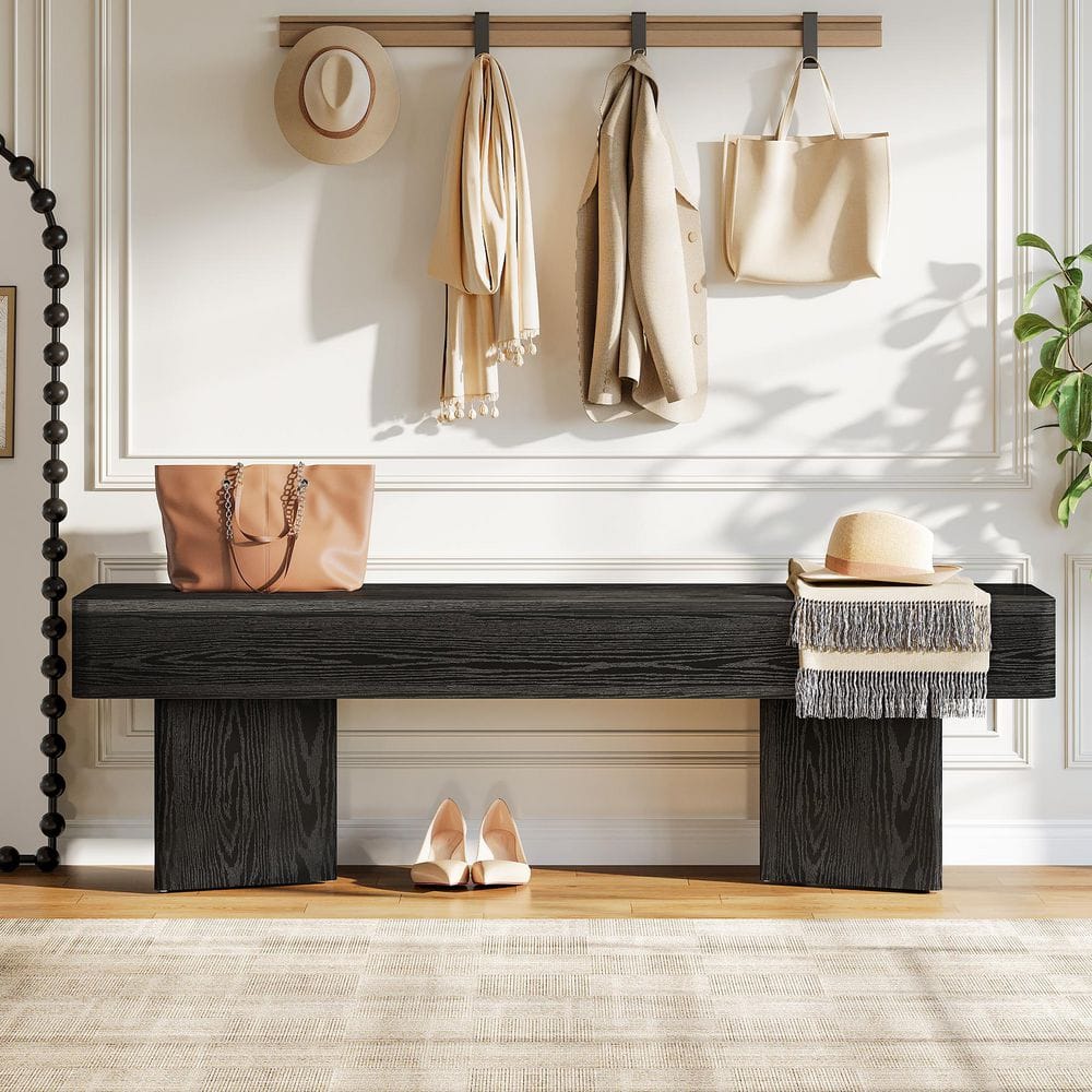 47.2 in. Black Entryway Long Shoe Bench Indoor Bench with Sturdy Bases for Entry Way, Living Room, Bedroom