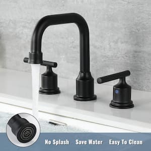 8 in. Widespread 2-Handle Bathroom Faucet with Pop Up Drain, 3 Hole Bathroom Sink Faucet in Matte Black (2-Pack)