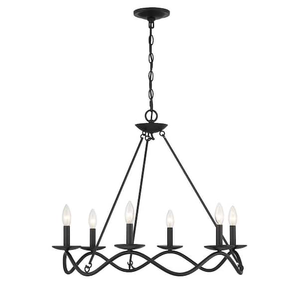 28 in. W x 22.5 in. H 6-Light Matte Black Transitional Chandelier