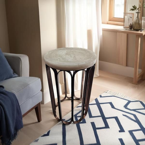 Carolina Chair & Table 12 in. Round Luminous Glow Marbled Resin Top and Antique Copper Base End Table