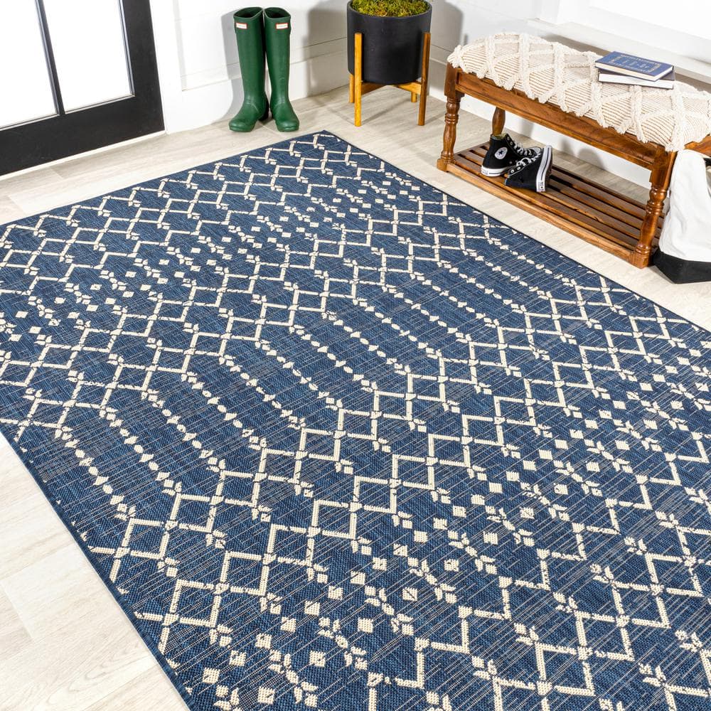 Boho-Chic Moroccan Geometric Black and Gray 8' x 10' Outdoor Area Rug