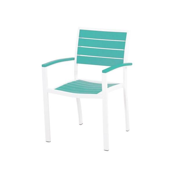 POLYWOOD Euro Satin White/Aruba Patio Dining Arm Chair