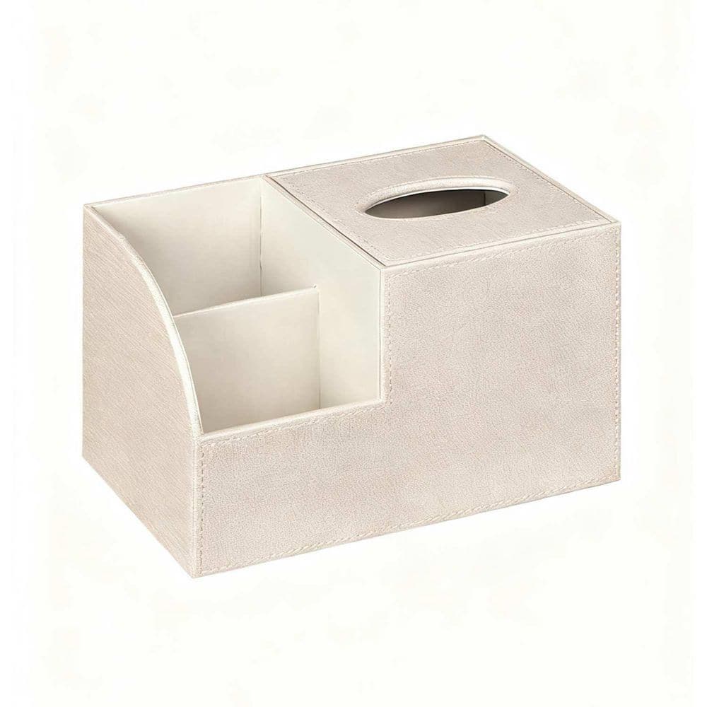 Wudkey White Leather Square Tissue Box Cover with Storage