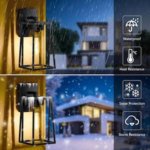 Black Dusk to Dawn Outdoor Hardwired Wall Lantern Sconce Trapezoid Wall Light with No Bulbs Included